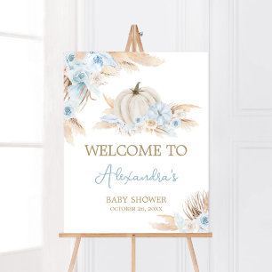 Boho Dusty Blue Pumpkin Baby shower Welkom Poster