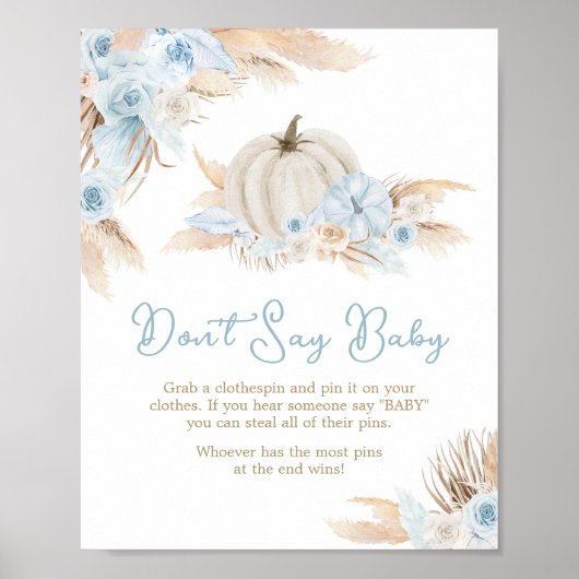 Boho Dusty Blue Pumpkin Baby shower zeg geen Baby Poster (Voorkant)