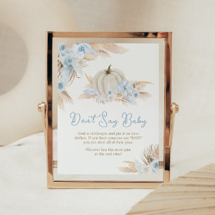 Boho Dusty Blue Pumpkin Baby shower zeg geen Baby Poster