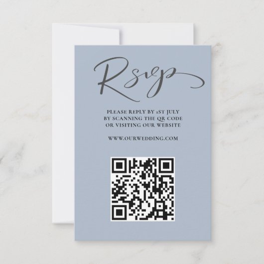 Boho Dusty Blue QR Code RSVP Wedding Kaartje (Voorkant)