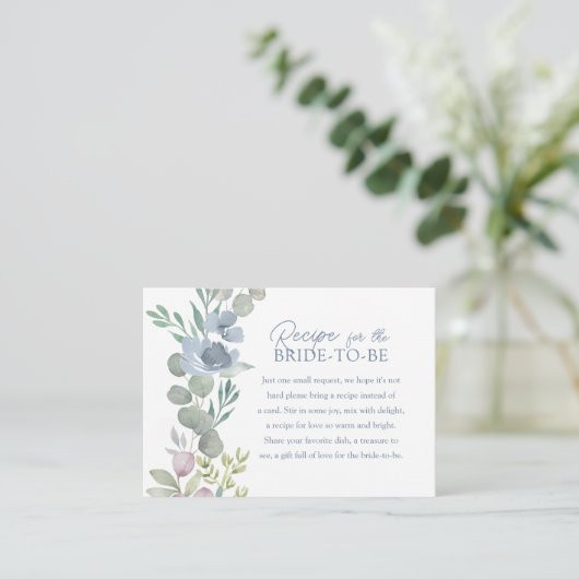 Boho Dusty Blue Recipe for the Bride Floral Informatiekaartje (Staand voorkant)