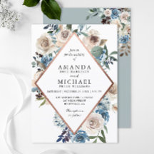 Boho Dusty Blue Rustic Floral Roos Gold Wedding