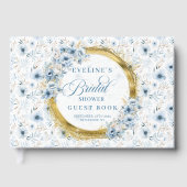 Boho Dusty Blue Sage Gold Floral Vrijgezellenfeest Gastenboek (Voorkant)