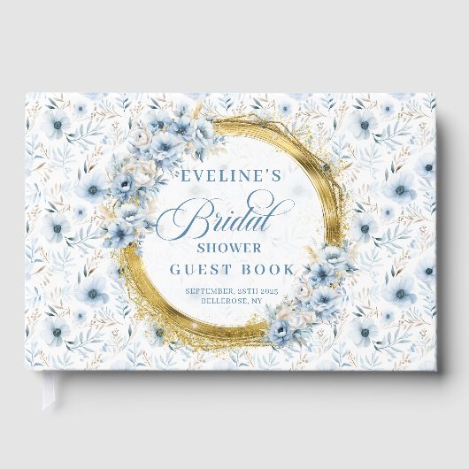 Boho Dusty Blue Sage Gold Floral Vrijgezellenfeest Gastenboek (Voorkant)
