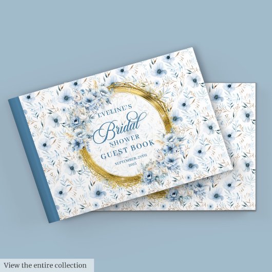 Boho Dusty Blue Sage Gold Floral Vrijgezellenfeest Gastenboek