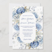 Boho Dusty Blue Sage Wildflowers QR Winter Wedding Kaart (Voorkant)