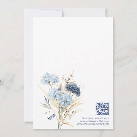Boho Dusty Blue Sage Wildflowers QR Winter Wedding Kaart (Achterkant)