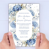 Boho Dusty Blue Sage Wildflowers QR Winter Wedding Kaart