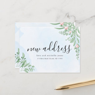 Boho Dusty Blue Simple New Address Moving Aankondigingskaart