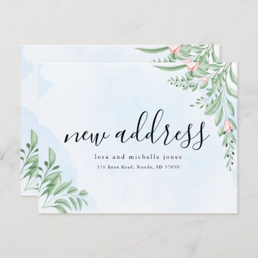 Boho Dusty Blue Simple New Address Moving Aankondigingskaart (Voorkant / Achterkant)