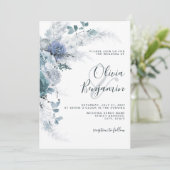 Boho Dusty Blue Slate Pastel Floral Pampas Wedding Kaart (Staand voorkant)