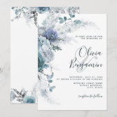 Boho Dusty Blue Slate Pastel Floral Pampas Wedding Kaart (Voorkant / Achterkant)