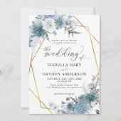 Boho Dusty Blue Slate Pastel Gold Foil Wedding Inv Kaart (Voorkant)