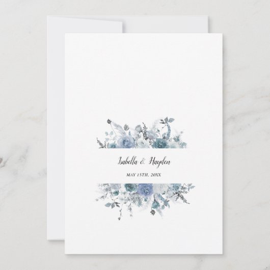 Boho Dusty Blue Slate Pastel Gold Foil Wedding Inv Kaart (Achterkant)