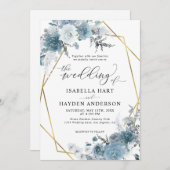 Boho Dusty Blue Slate Pastel Gold Foil Wedding Inv Kaart (Voorkant / Achterkant)