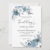 Boho Dusty Blue Slate Pastel Neutral Wedding Kaart (Voorkant)
