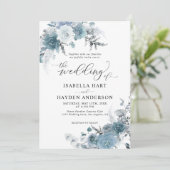 Boho Dusty Blue Slate Pastel Neutral Wedding Kaart (Staand voorkant)