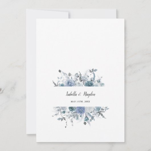 Boho Dusty Blue Slate Pastel Neutral Wedding Kaart (Achterkant)