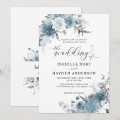 Boho Dusty Blue Slate Pastel Neutral Wedding Kaart (Voorkant / Achterkant)