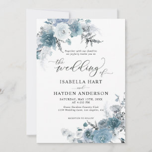 Boho Dusty Blue Slate Pastel Neutral Wedding Kaart