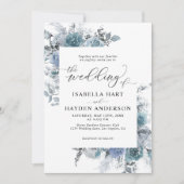 Boho Dusty Blue Slate Pastel Pampas Floral Wedding Kaart (Voorkant)