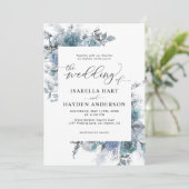 Boho Dusty Blue Slate Pastel Pampas Floral Wedding Kaart (Staand voorkant)