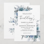 Boho Dusty Blue Slate Pastel Pampas Floral Wedding Kaart (Voorkant / Achterkant)
