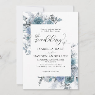 Boho Dusty Blue Slate Pastel Pampas Floral Wedding Kaart