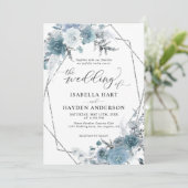 Boho Dusty Blue Slate Pastel Silver Foil Wedding Kaart (Staand voorkant)