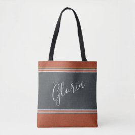 Boho Dusty Blue Terracotta Oranje Personaliseer Ta Tote Bag