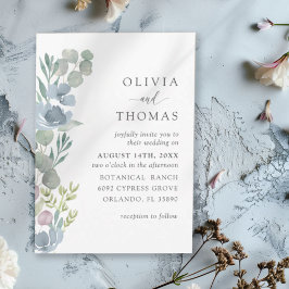 Boho Dusty Blue Watercolor Floral Wedding Kaart