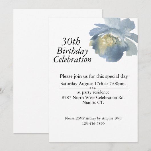 Boho Dusty Blue Waterverf Roos 30e verjaardag Kaart (Voorkant / Achterkant)