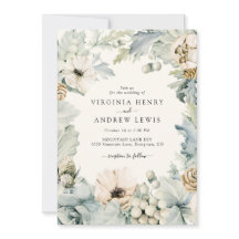 Boho Dusty Blue Wedding Invitation