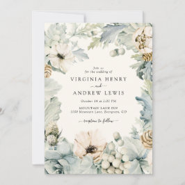 Boho Dusty Blue Wedding Invitation Kaart