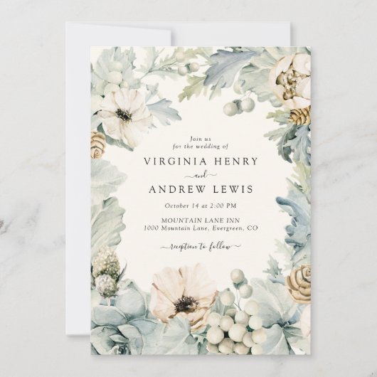 Boho Dusty Blue Wedding Invitation Kaart (Voorkant)