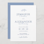 Boho Dusty Blue Wedding Invitation Kaart (Voorkant / Achterkant)