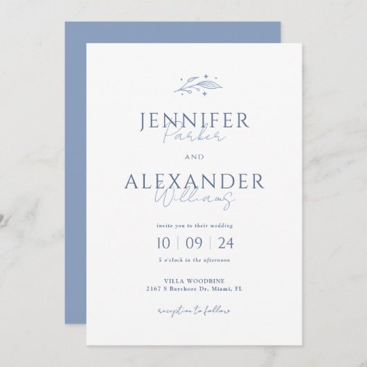 Boho Dusty Blue Wedding Invitation Kaart (Voorkant / Achterkant)