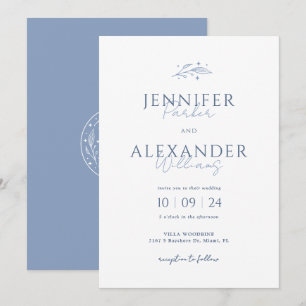 Boho Dusty Blue Wedding Invitation Kaart