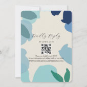 Boho Dusty Blue Wedding Invitation met QR-code Kaart (Achterkant)