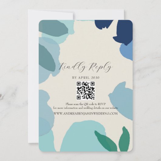 Boho Dusty Blue Wedding Invitation met QR-code Kaart (Achterkant)