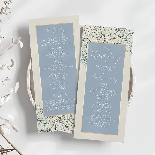 Boho Dusty Blue Wedding Program Programmakaart