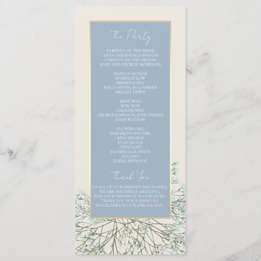 Boho Dusty Blue Wedding Program Programmakaart (Achterkant)