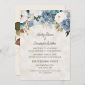 Boho Dusty Blue White Flowers Cream Wedding Kaart (Voorkant / Achterkant)