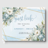 Boho Dusty Blue White Gold Flowers Guest Book Gastenboek (Voorkant)