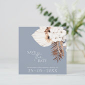 Boho Dusty Blue White Pampas Grass Wedding Save The Date (Staand voorkant)