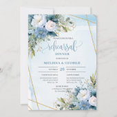 Boho Dusty Blue White Peony Rehearsal Dinner Card Kaart (Voorkant)