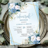 Boho Dusty Blue White Peony Rehearsal Dinner Card Kaart