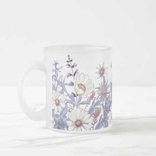 Boho Dusty Blue Wildbloemen Thistles Daisy Matglas Koffiemok (Links)