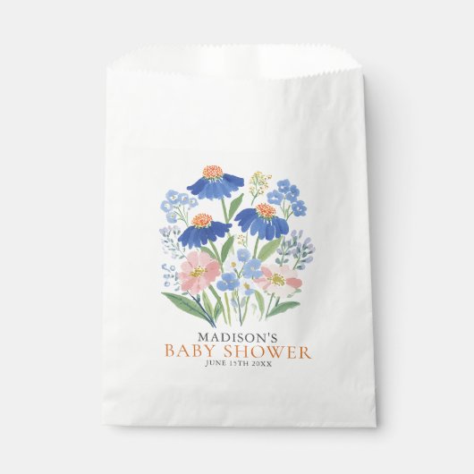 Boho Dusty Blue Wildflower Baby in Bloom Bedankzakje (Voorkant)