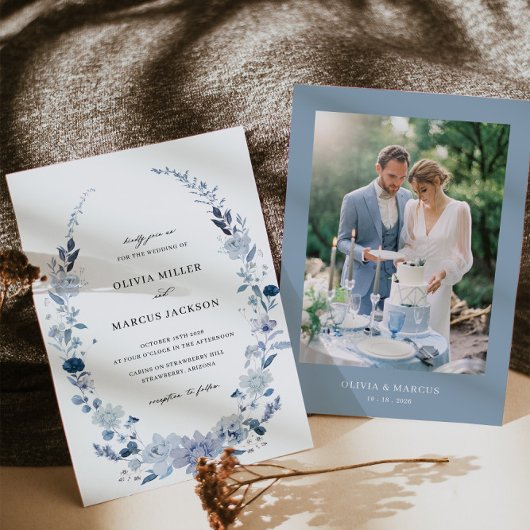 Boho Dusty Blue Wildflower bruiloft uitnodiging